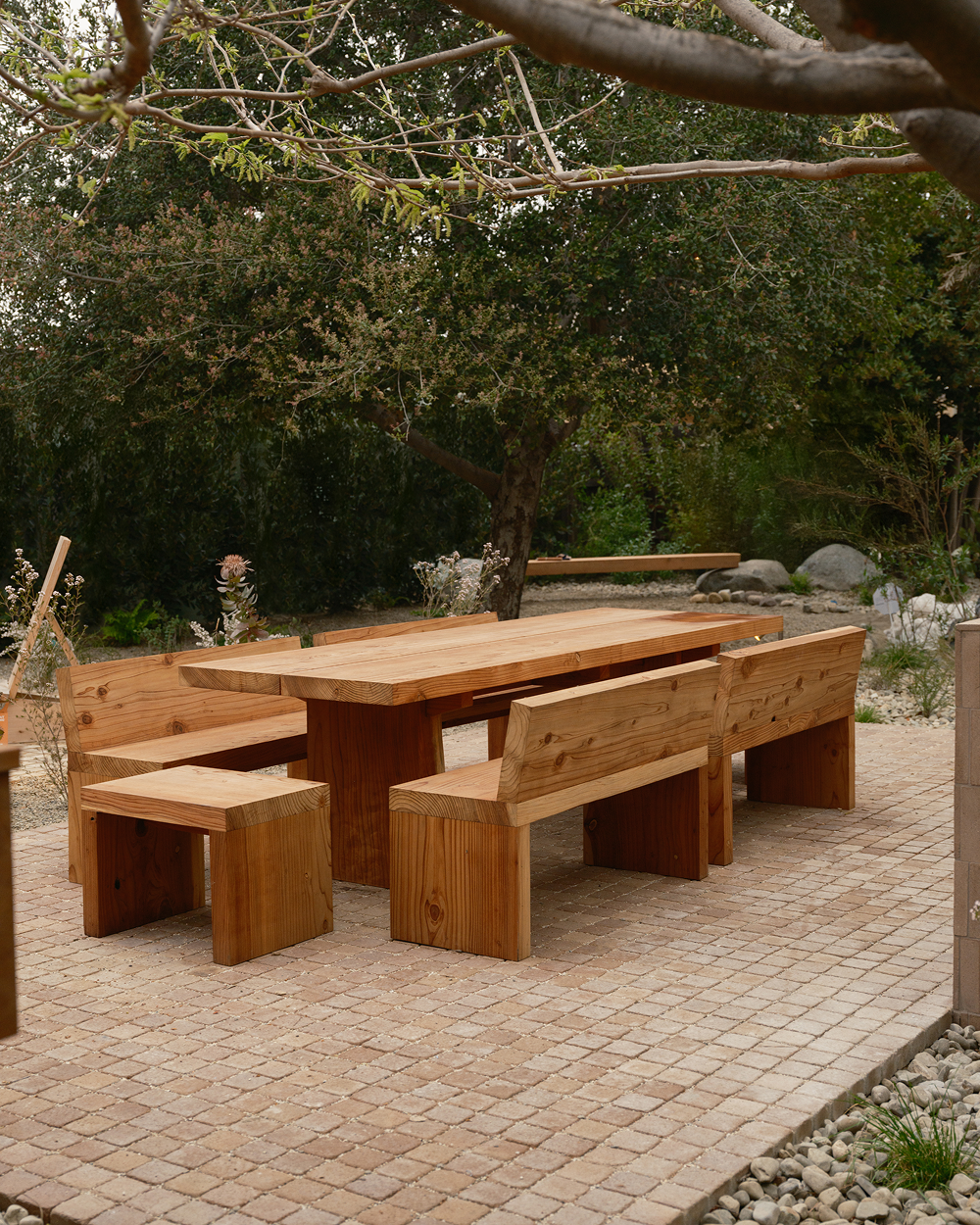 Sill Table on brick clay cobble patio