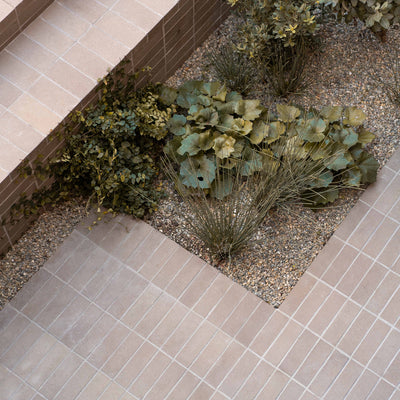orca clay tiles on stairs and a vertical wall