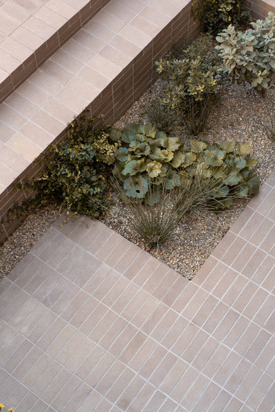 orca clay tiles on stairs and a vertical wall