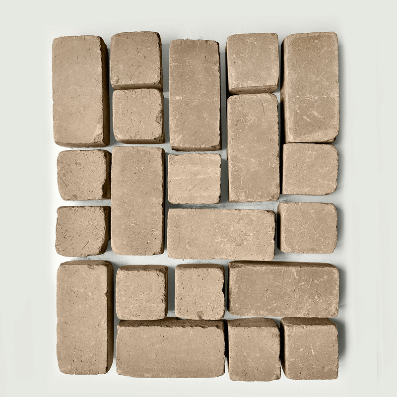 Pattern of light gray pavers on a white background