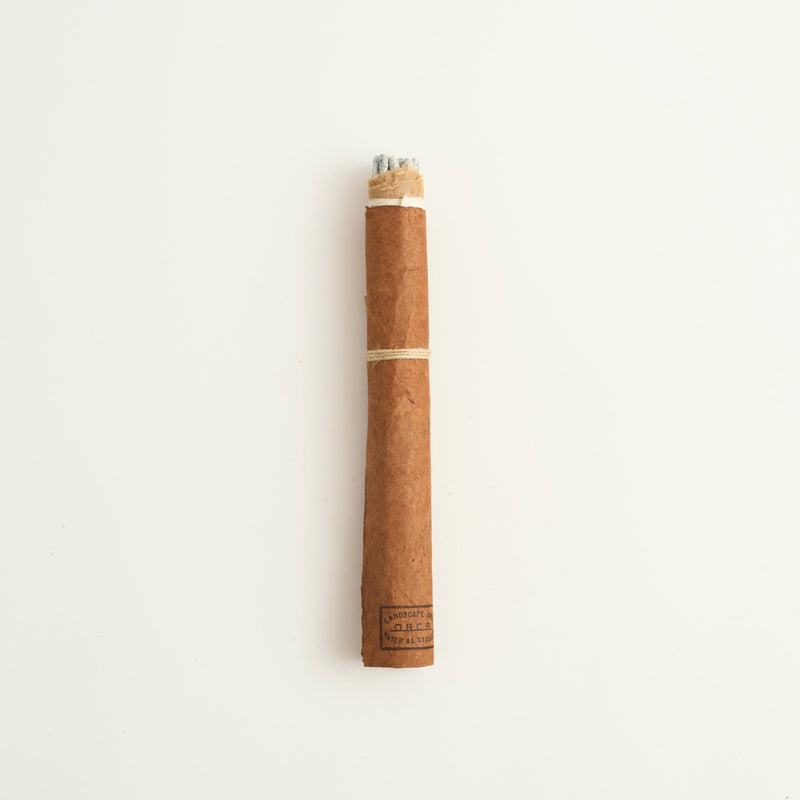 incense on wrapped in paper on white background
