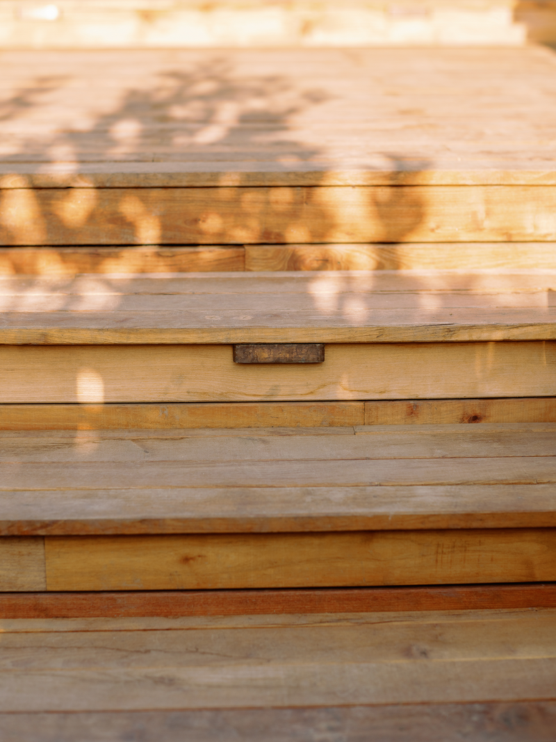 Staircase of black locust wood decking 