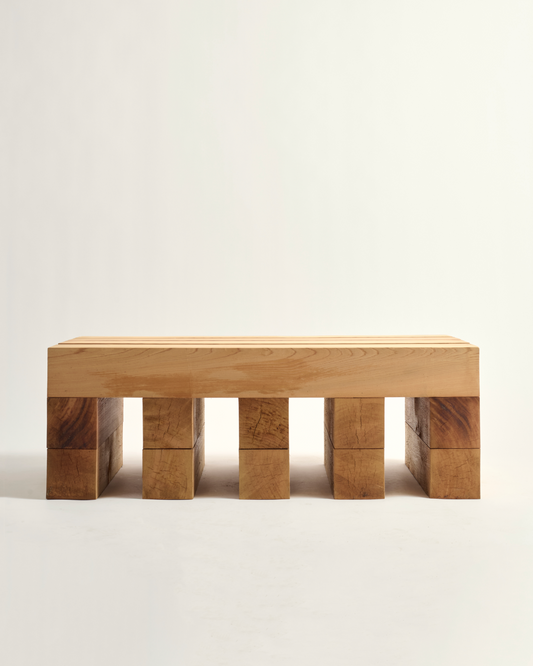 Wooden bench with a minimalist design on a white background