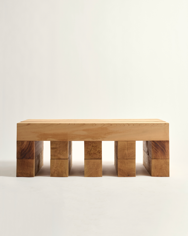 Wooden bench with a minimalist design on a white background