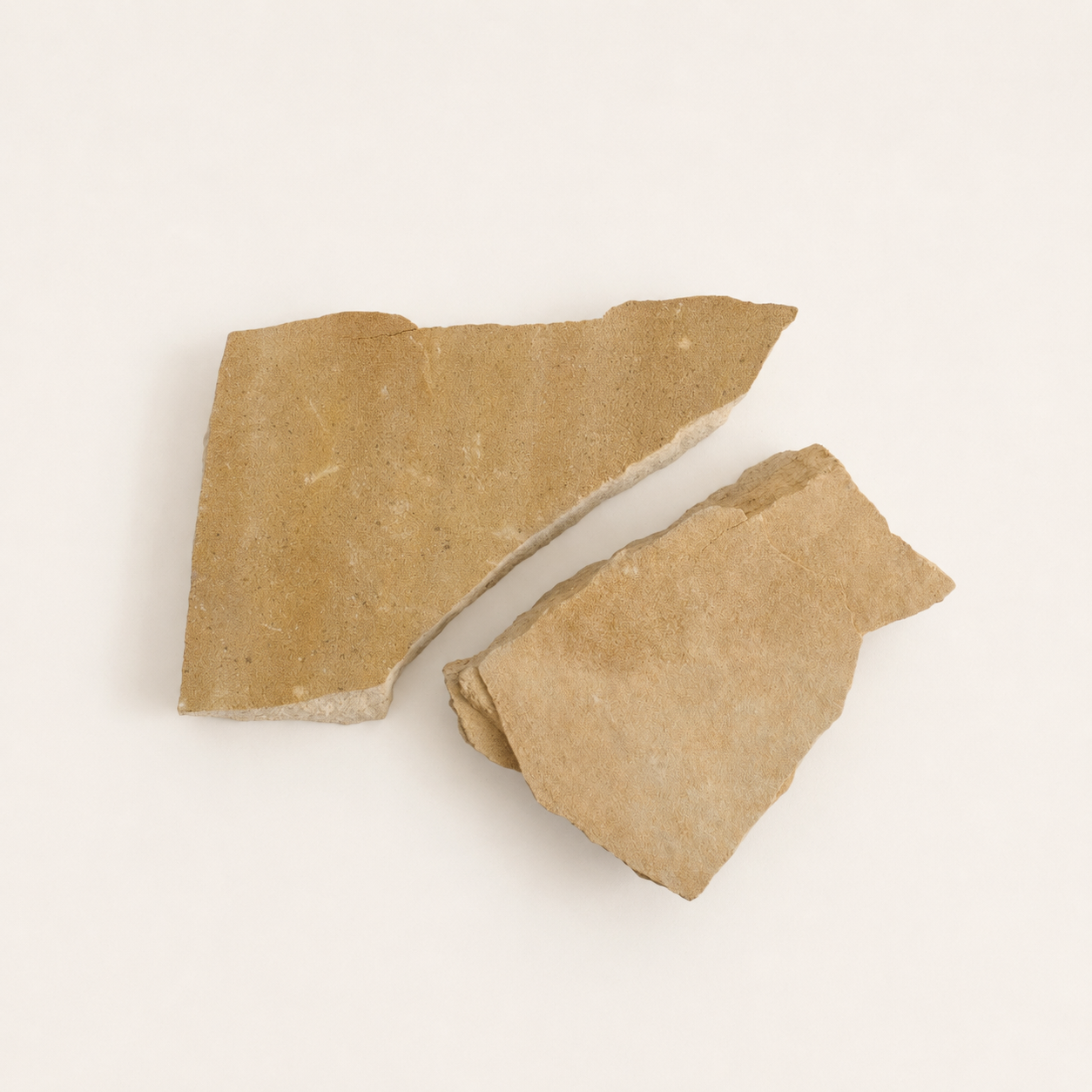 Two irregular Mesa flagstone stone chips on a plain off-white background.